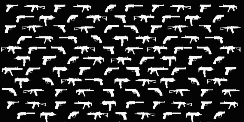 White silhouettes of guns on a black background